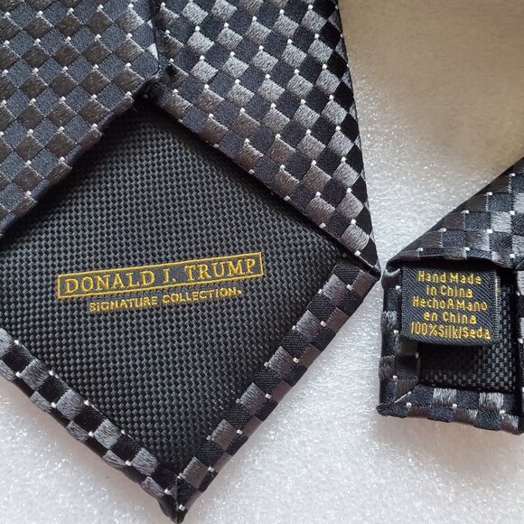 Donald Tramp Tie, Black-and-Grey-Squares with White Little Dots - Picture 3 of 5